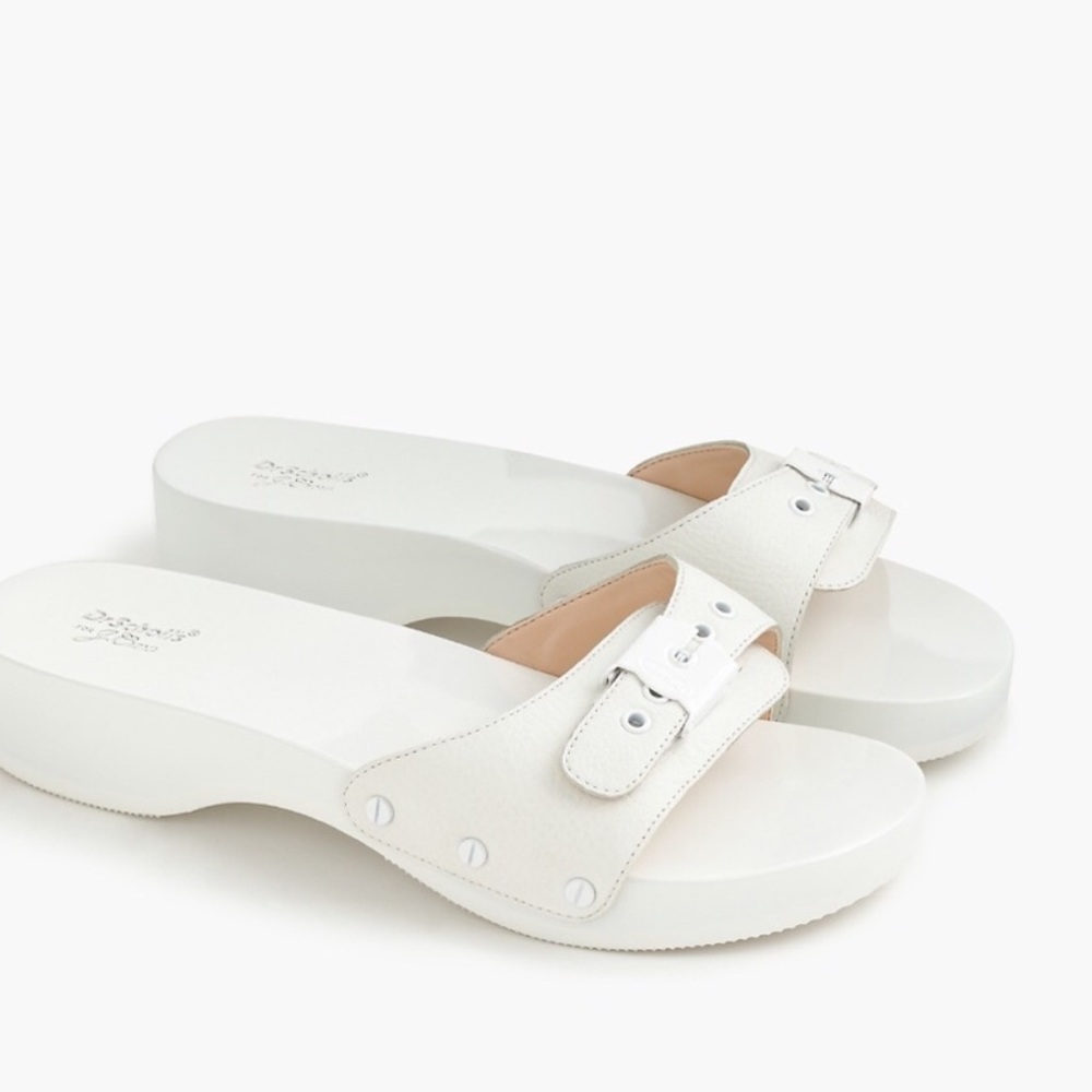 LAST PAIR WHITE J CREW clog sandal slides wedding shoes leather HEELS Dr Scholls